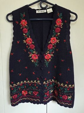 Navy Embroidered V-Neck Sweater Vest